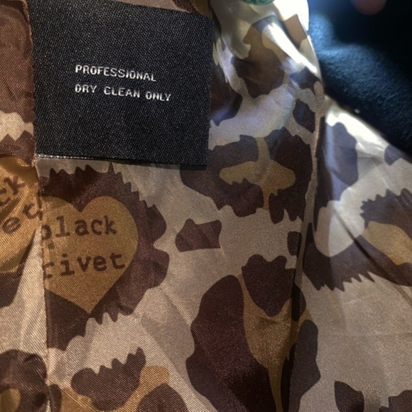 Black Rivet pea coat, black with animal print lining​ - Picture 6 of 9
